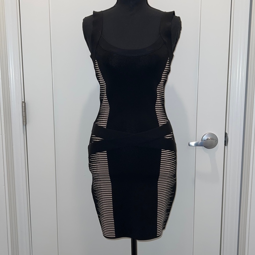 Marciano black/tan bandage mini dress
